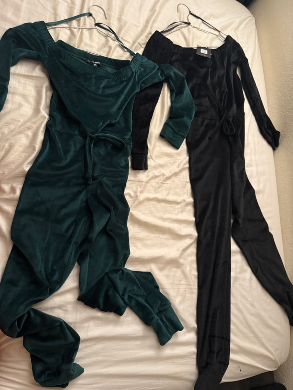 Fashion Nova Black Velvet Off-Shoulder Jumpsuit